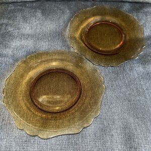New Martinsville Salad Plates 2 Amber Depression Glass Scalloped Edges EUC 1930s